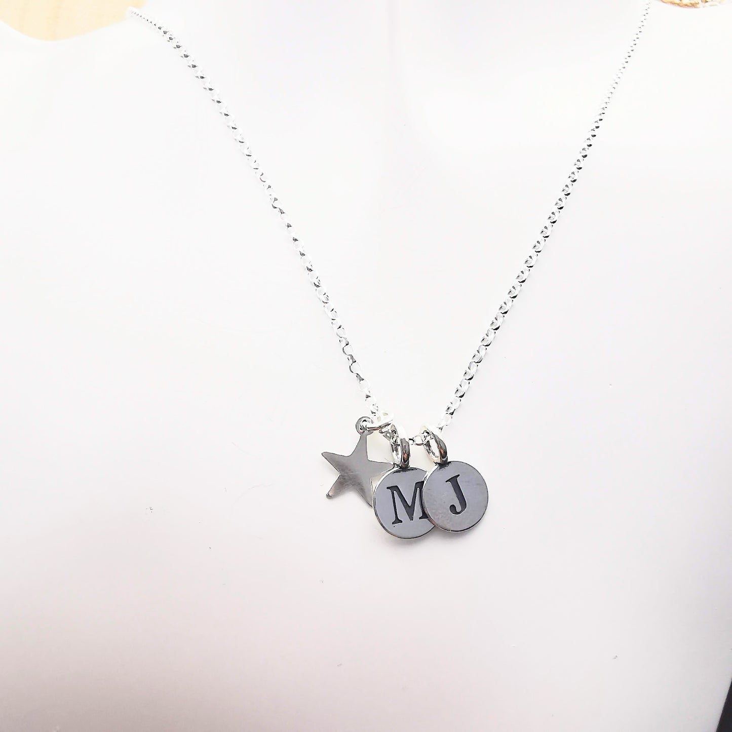 Sterling Silver Double Initial and Star Pendant Necklace