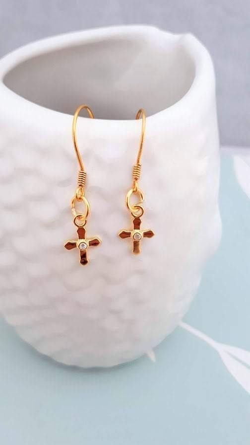 Gold Cross Dangle Earrings - SKU 368 - Sophellie Jewellery