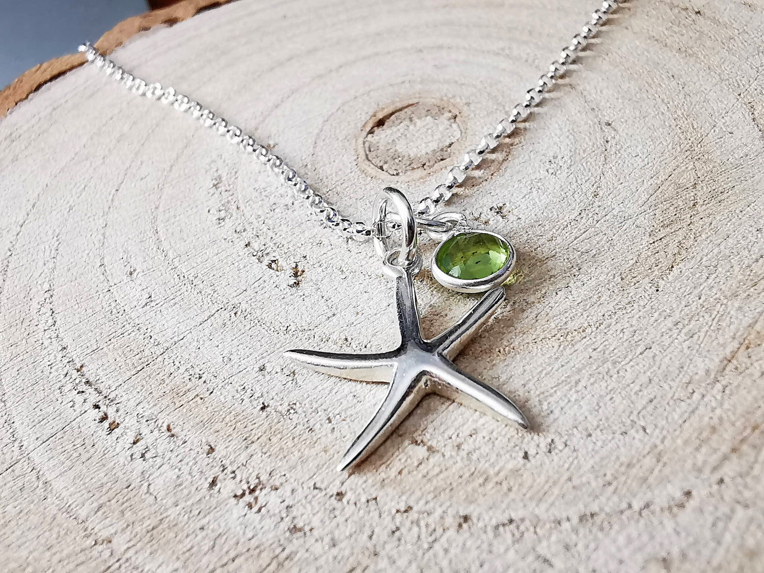Sterling Silver Starfish and Gemstone Necklace - SKU 1101 - Sophellie Jewellery