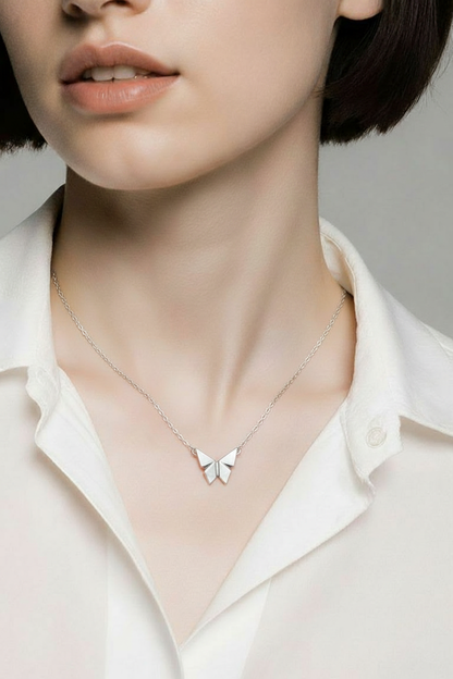 Silver Origami Butterfly Pendant Necklace