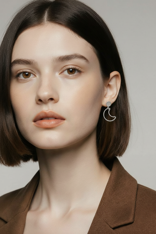 Sterling Silver Crescent Moon Stud Earrings