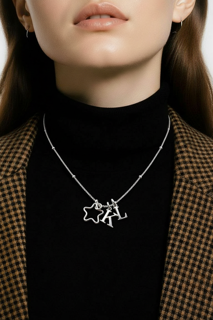 Sterling Silver Star and Double Initial Satellite Necklace
