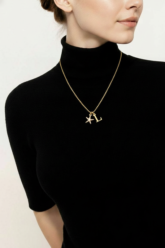 Gold Starfish and Initial Pendant Necklace