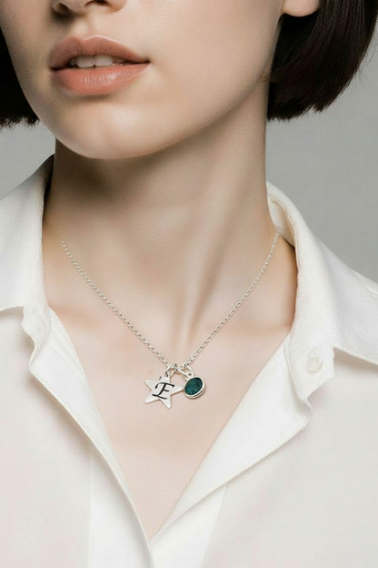 Personalised Initial and Gemstone Star Necklace in Sterling Silver