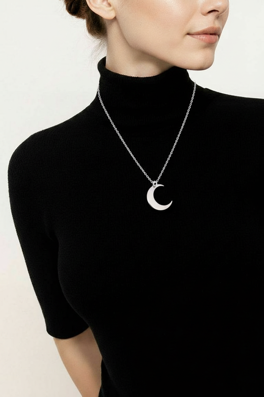 Sterling Silver Crescent Moon Pendant Necklace