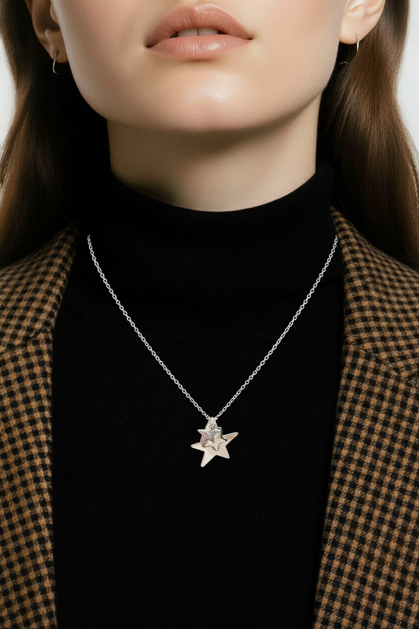 Sterling Silver Star Cluster Charm Necklace