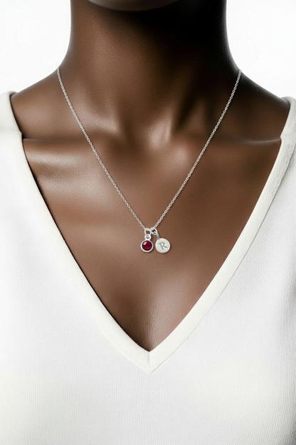 Sterling Silver Initial and Birthstone Necklace