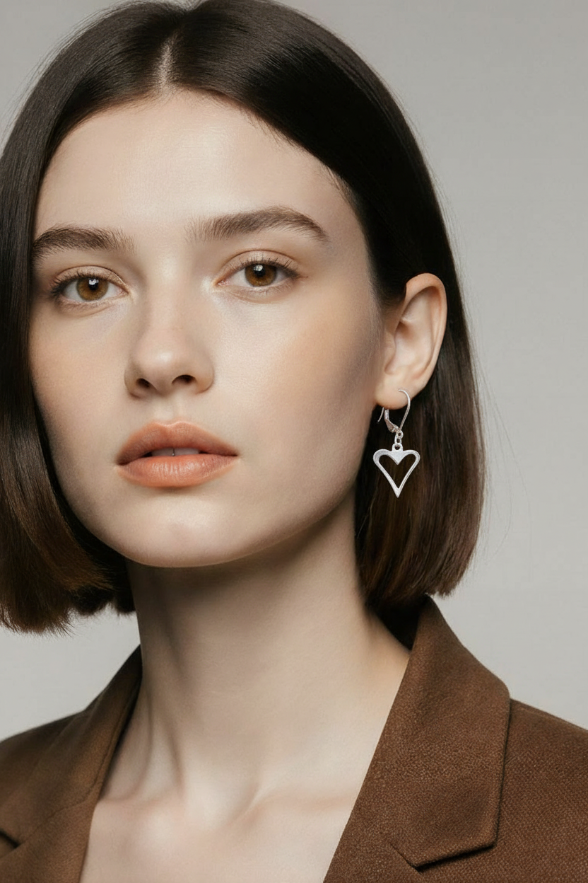 Sterling Silver Open Heart Lever Back Earrings