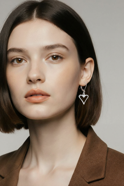 Sterling Silver Open Heart Lever Back Earrings