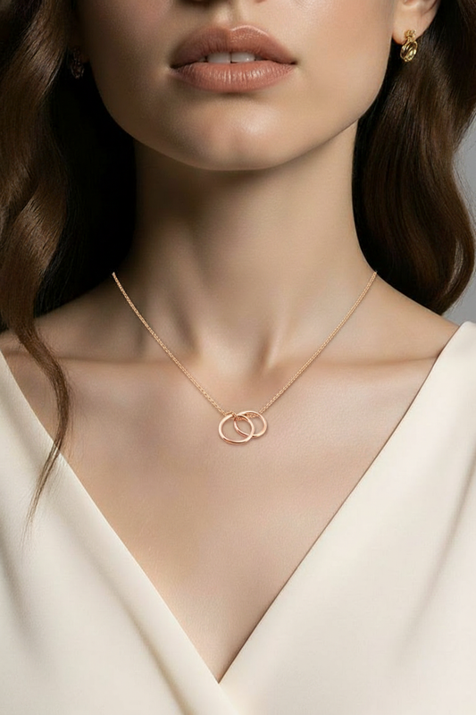 Rose Gold Two Ring Story Necklace