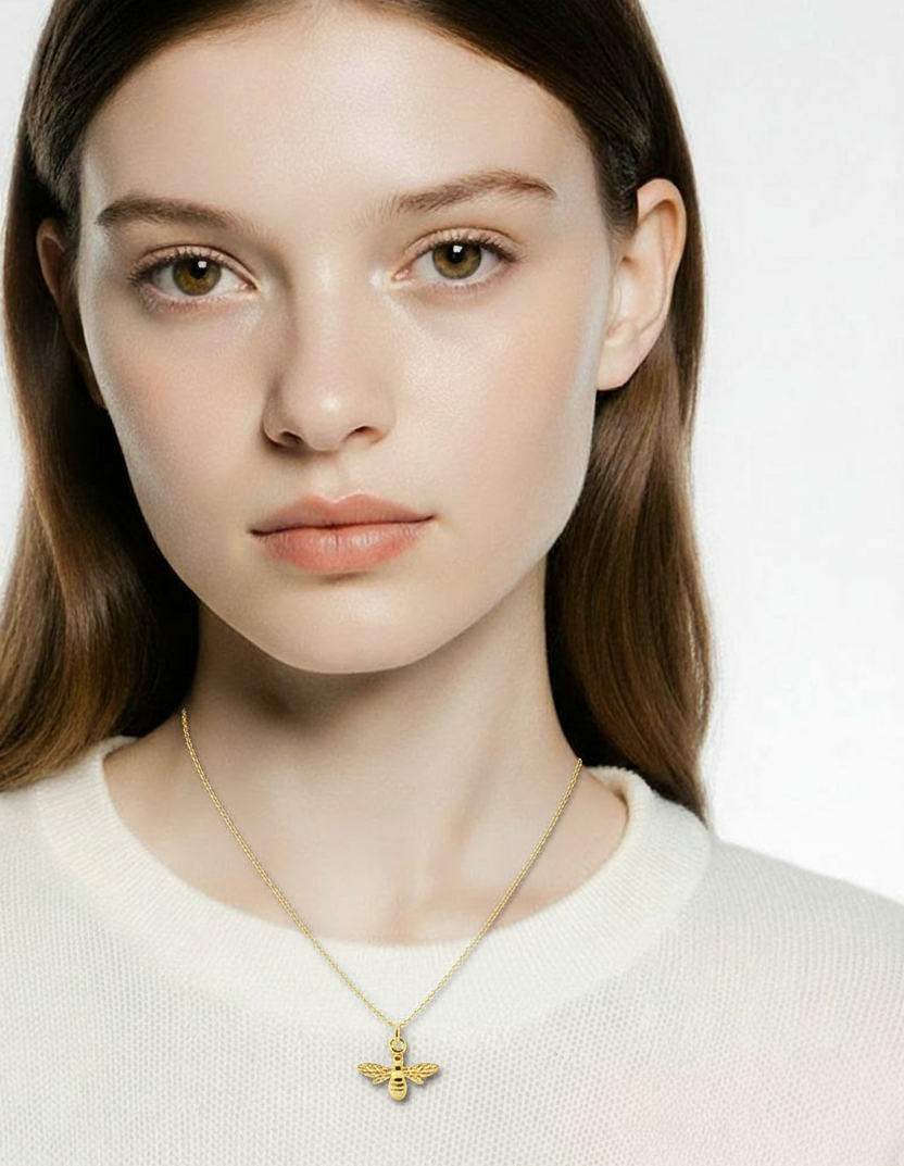 Gold Honey Bee Pendant Necklace