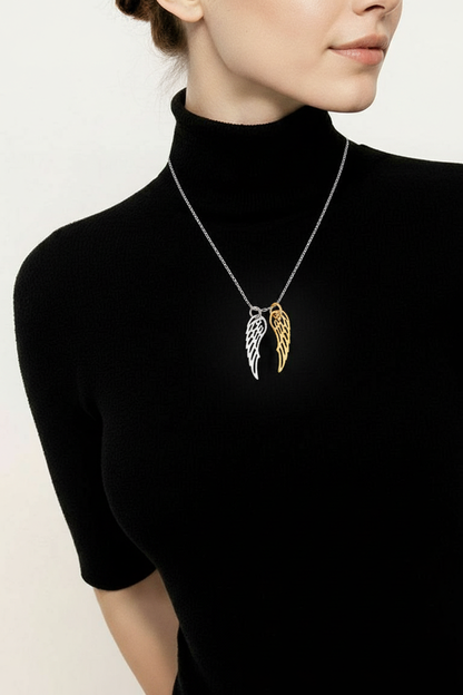 Gold and Sterling Silver Double Angel Wing Necklace