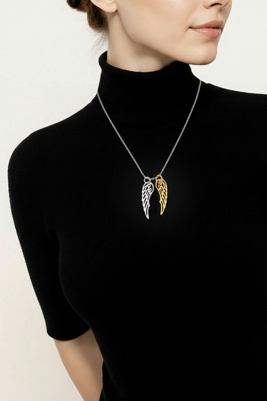 Gold and Sterling Silver Double Angel Wing Necklace