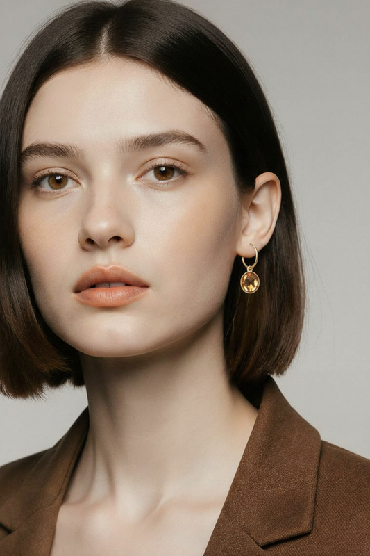 Gold Oval Citrine Hoop Earrings