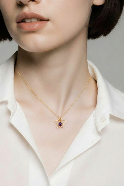 Gold Star and Gemstone Pendant Necklace