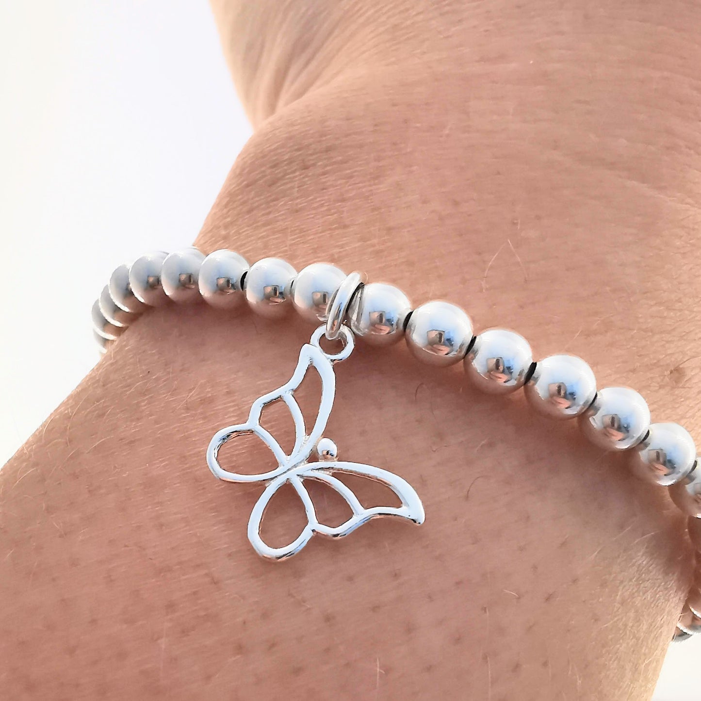 BROOKE Silver Butterfly Bead Bracelet