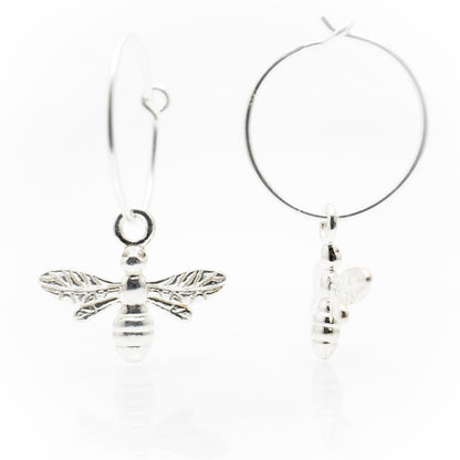 Sterling Silver Bee Hoop Earrings