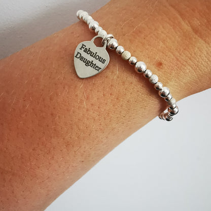 Fabulous Daughter Personalised Silver Beaded Bracelet