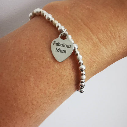 FABULOUS MUM Personalised Silver Beaded Bracelet