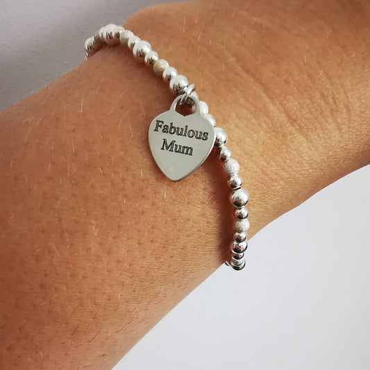FABULOUS MUM Personalised Silver Beaded Bracelet
