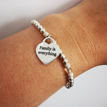 FAMILY IS EVERYTHING Personalised Silver Beaded Bracelet