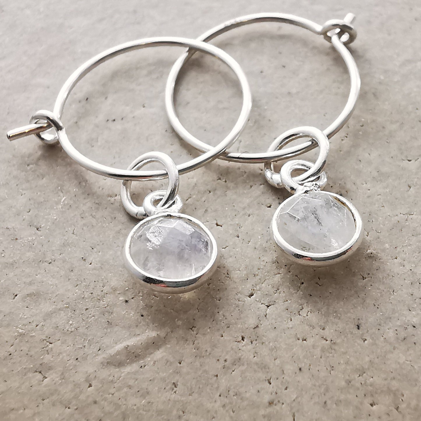 Sterling Silver Rainbow Moonstone Hoop Earrings