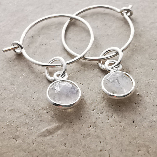 Sterling Silver Rainbow Moonstone Hoop Earrings