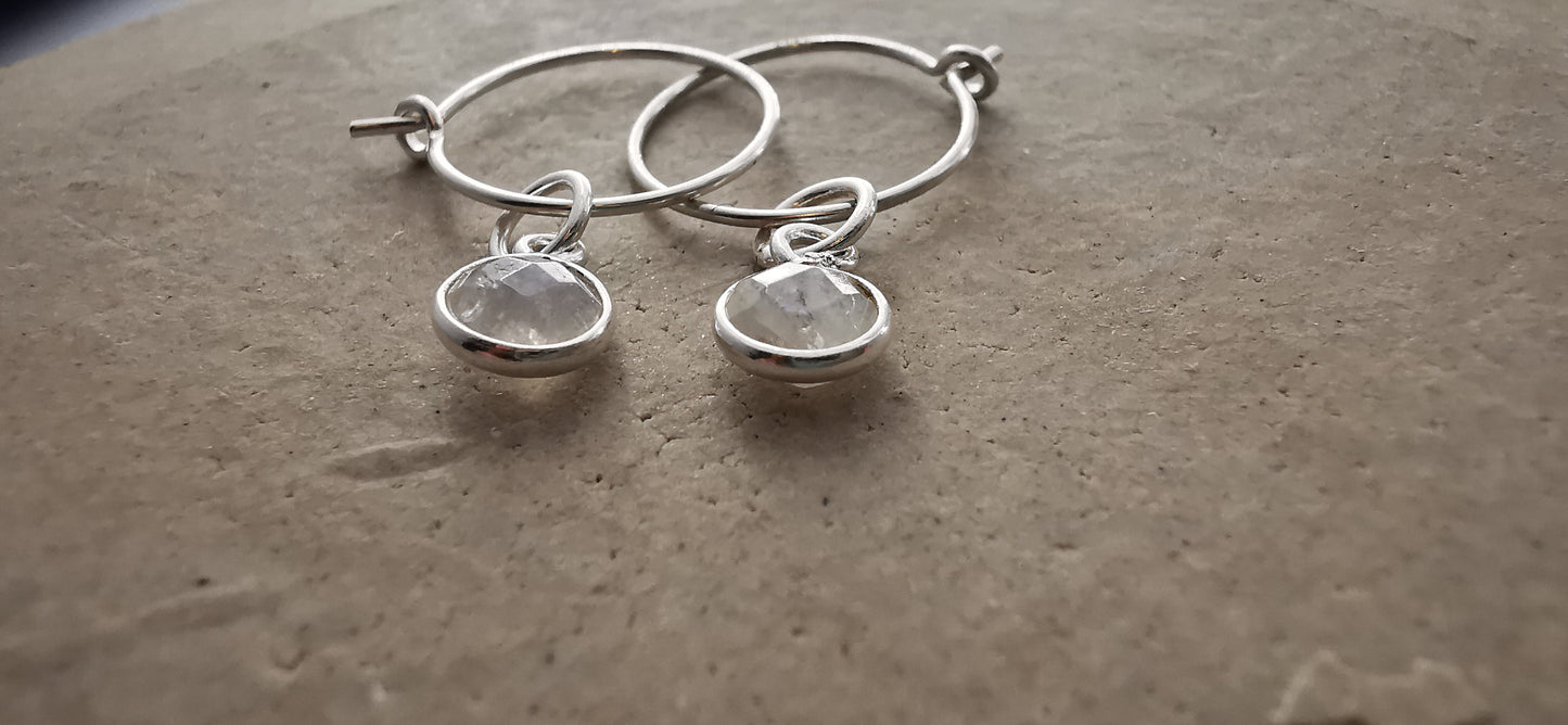 Sterling Silver Rainbow Moonstone Hoop Earrings