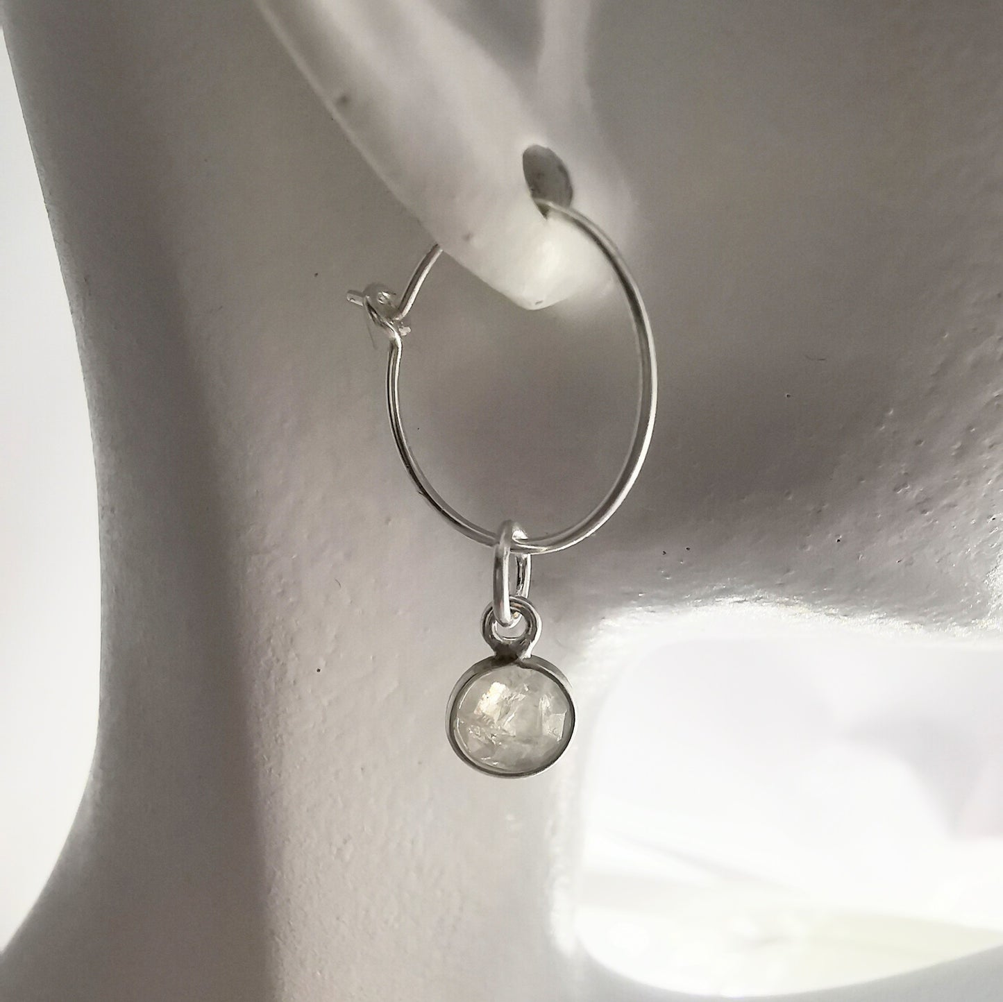 Sterling Silver Rainbow Moonstone Hoop Earrings