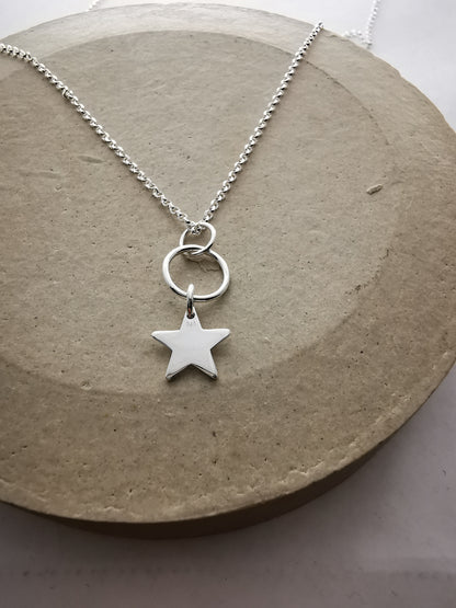 Sterling Silver Hoop and Star Pendant Necklace