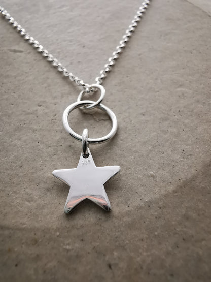 Sterling Silver Hoop and Star Pendant Necklace