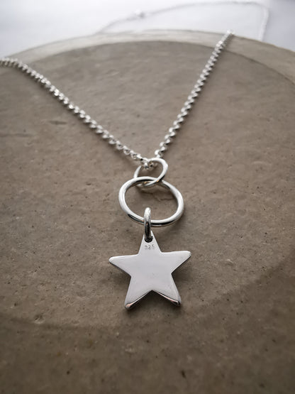 Sterling Silver Hoop and Star Pendant Necklace