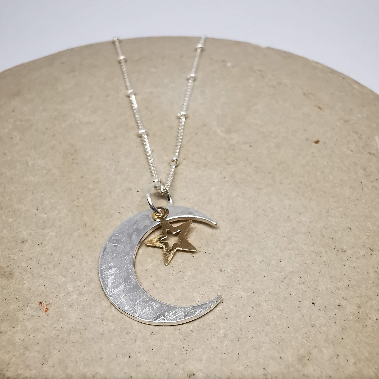 Sterling Silver Textured Crescent Moon Pendant Necklace