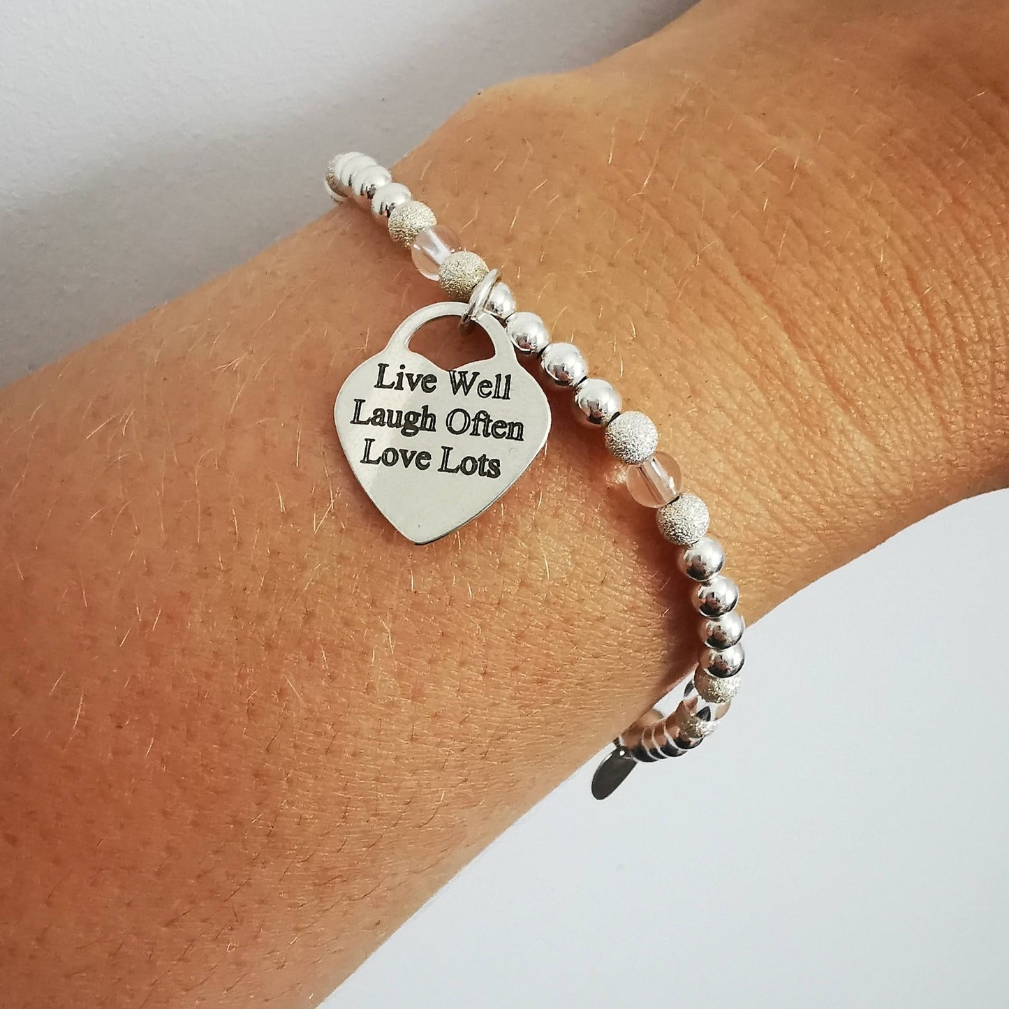 LIVE ,LAUGH, LOVE Personalised Silver Beaded Bracelet