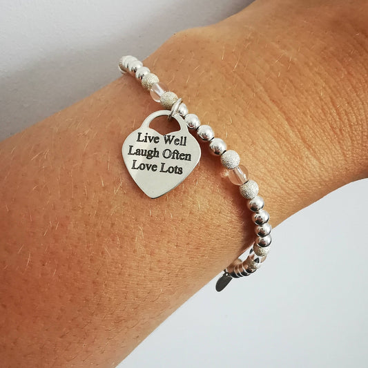 LIVE ,LAUGH, LOVE Personalised Silver Beaded Bracelet