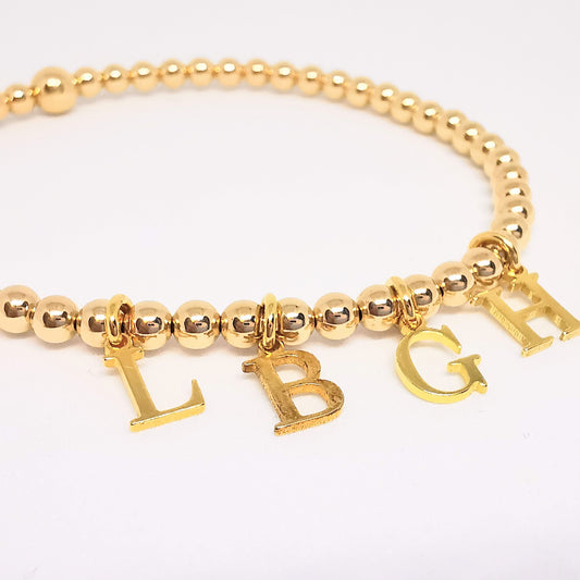 Gold Four Initial Bead Bracelet