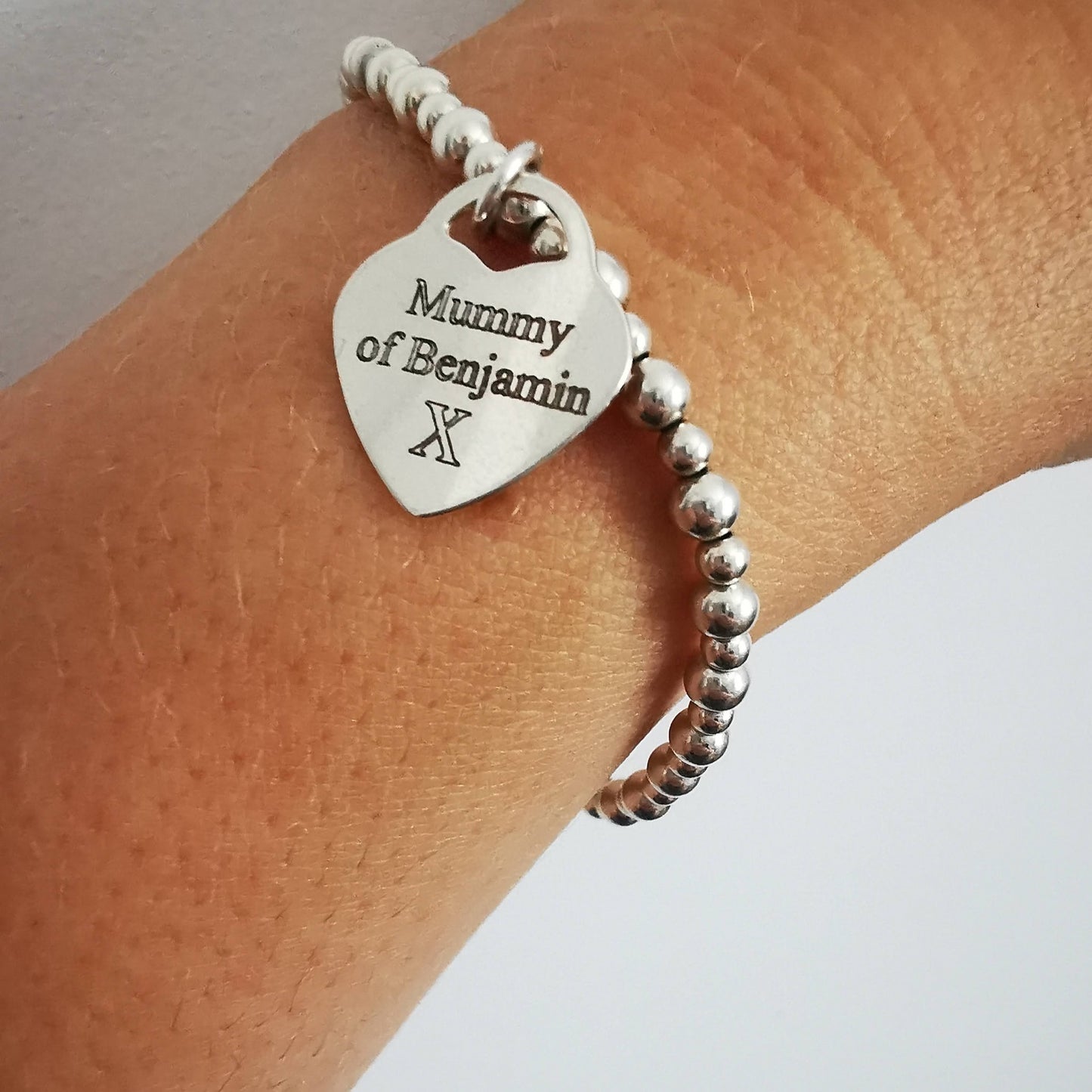 Mummy of........... Personalised Silver Beaded Bracelet