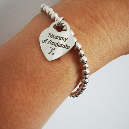 Mummy of........... Personalised Silver Beaded Bracelet