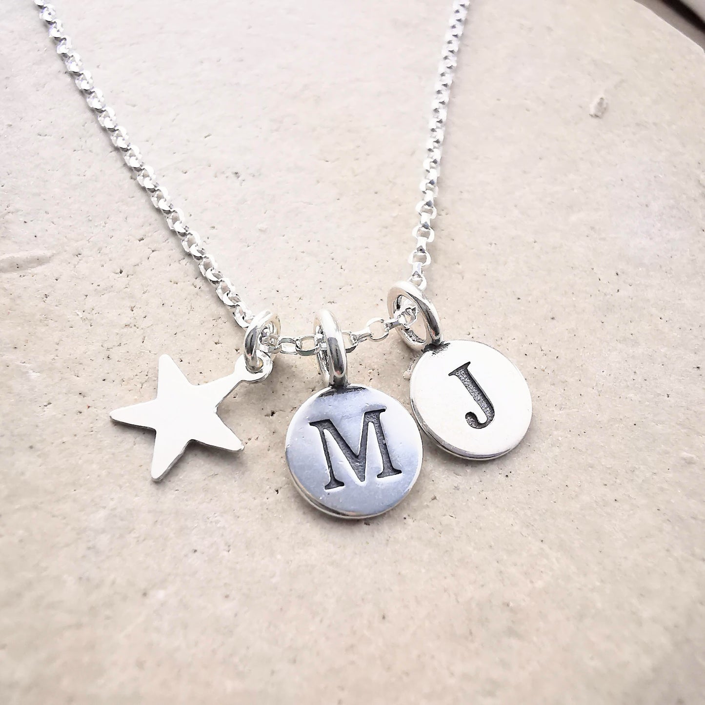 Sterling Silver Double Initial and Star Pendant Necklace