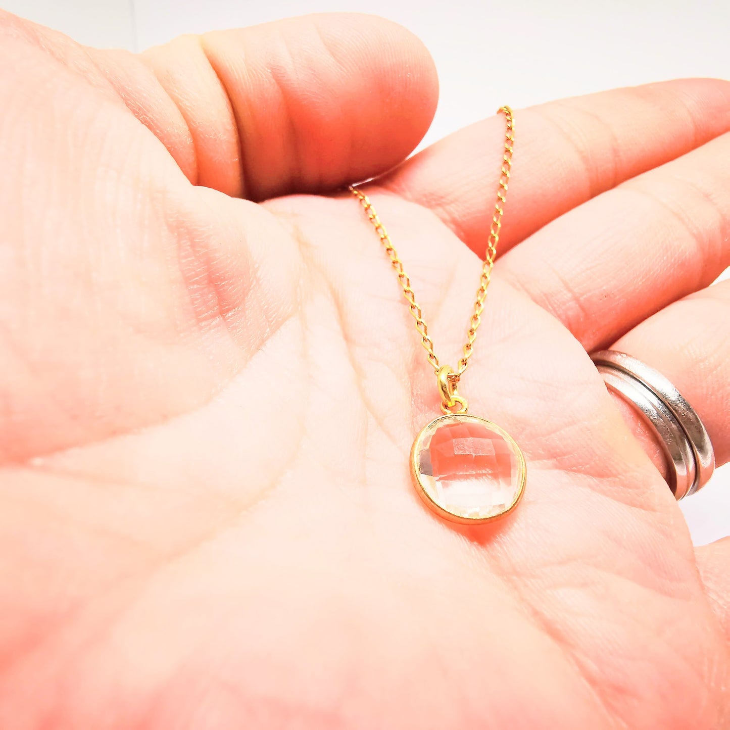 Gold Crystal Quartz Pendant Necklace