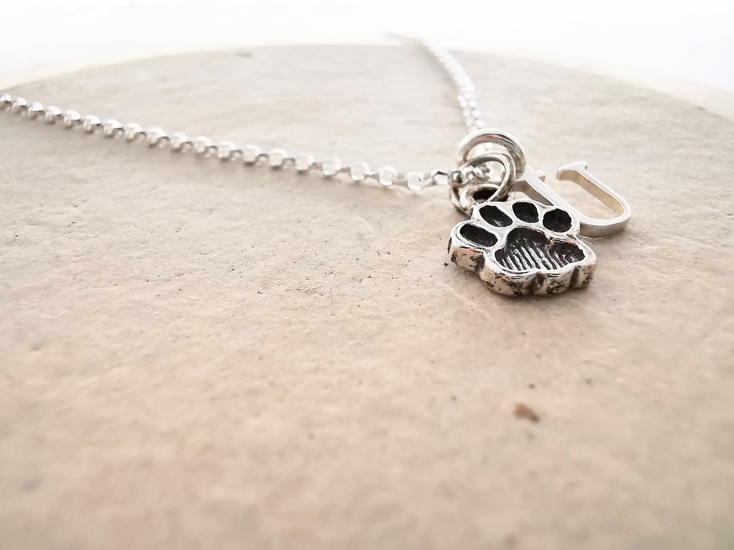 Sterling Silver Paw Print and Initial Necklace