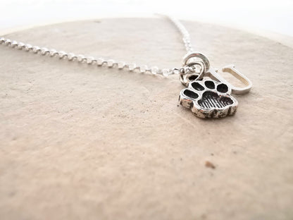 Sterling Silver Paw Print and Initial Necklace