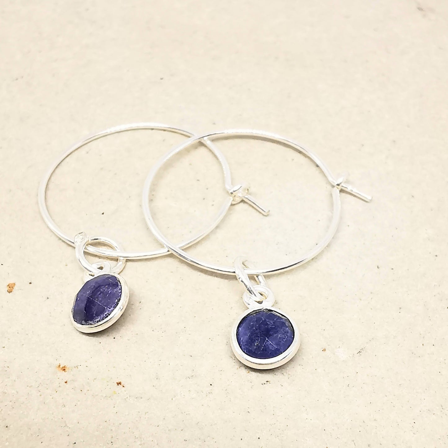 Sterling Silver Sapphire Gemstone Hoop Earrings