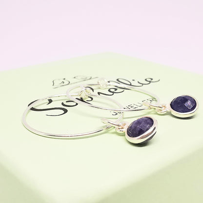 Sterling Silver Sapphire Gemstone Hoop Earrings