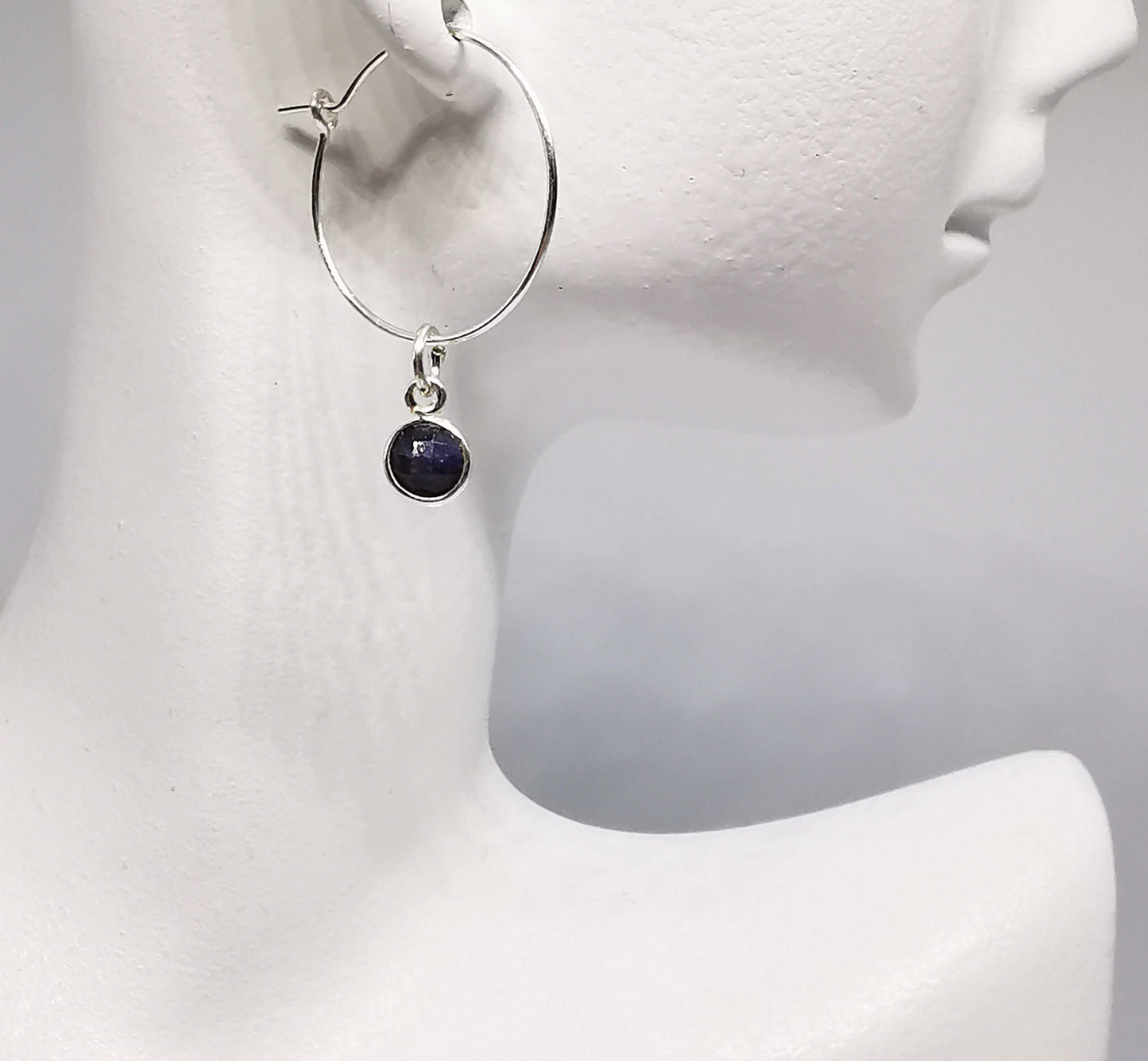 Sterling Silver Sapphire Gemstone Hoop Earrings