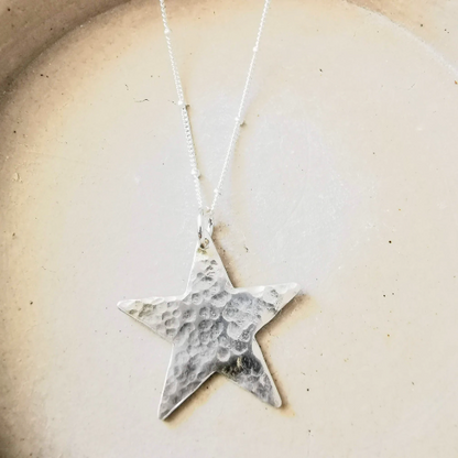 Sterling Silver Hammered Star Pendant Necklace - SKU 1022 - Sophellie Jewellery