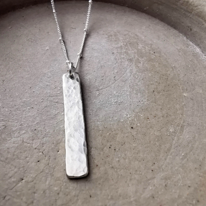 Sterling Silver Hammered Bar Pendant Satellite Chain Necklace - SKU 1023 - Sophellie Jewellery