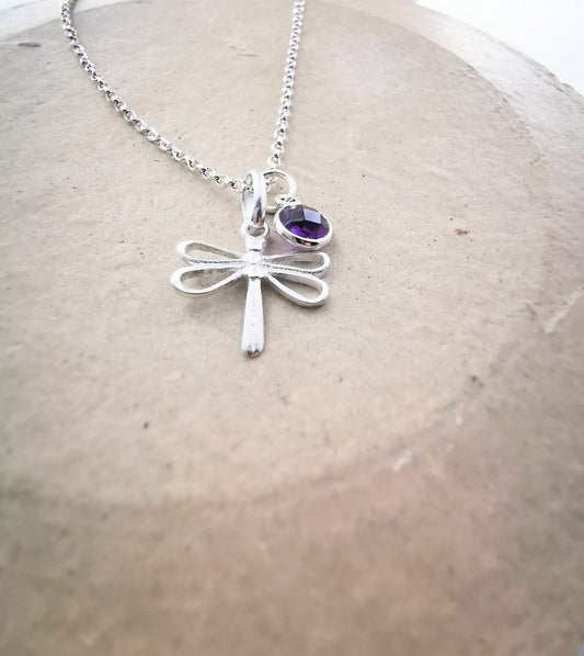 Sterling Silver Dragonfly and Gemstone Pendant Necklace