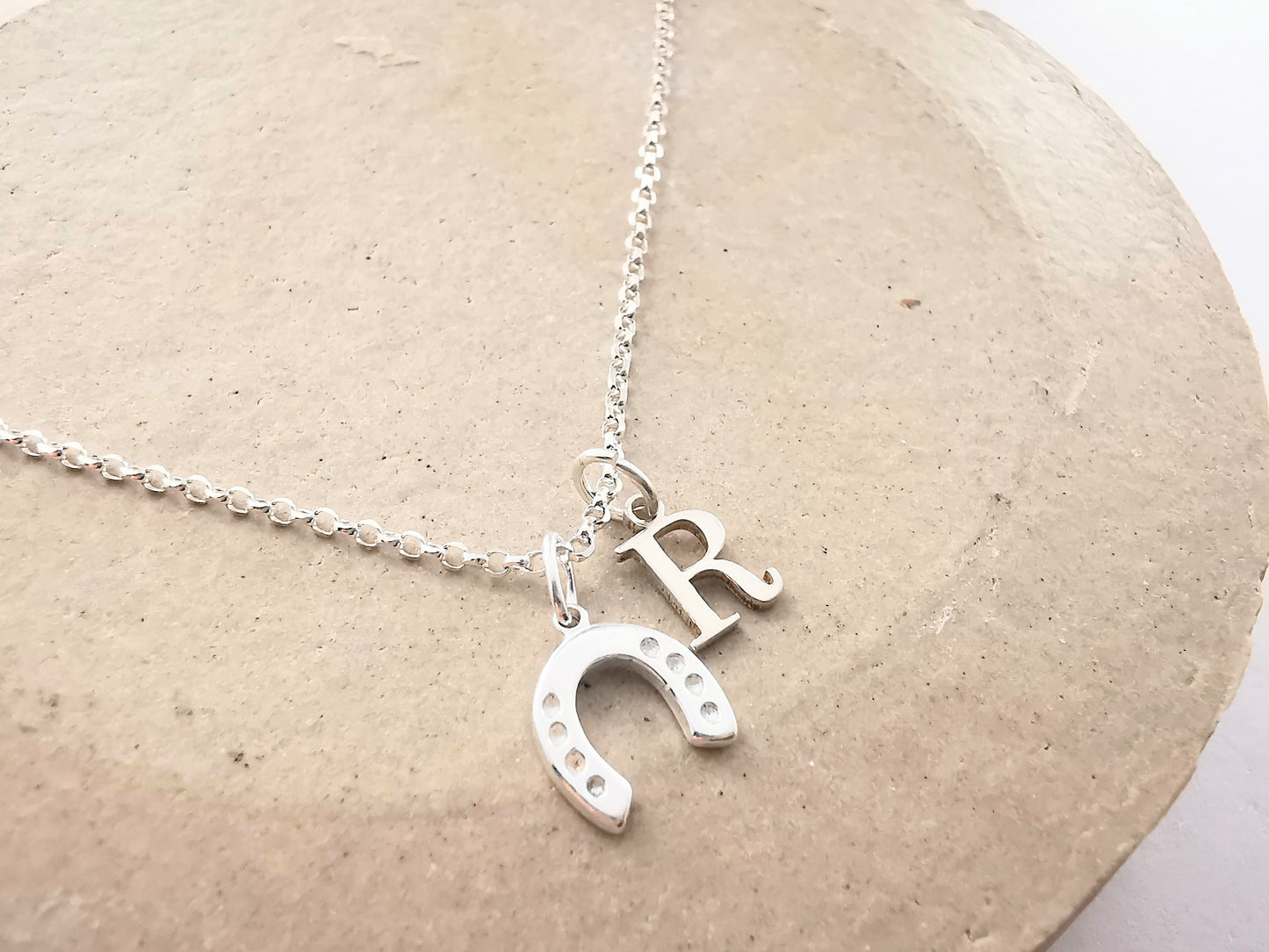 Sterling Silver Horseshoe and Initial Necklace