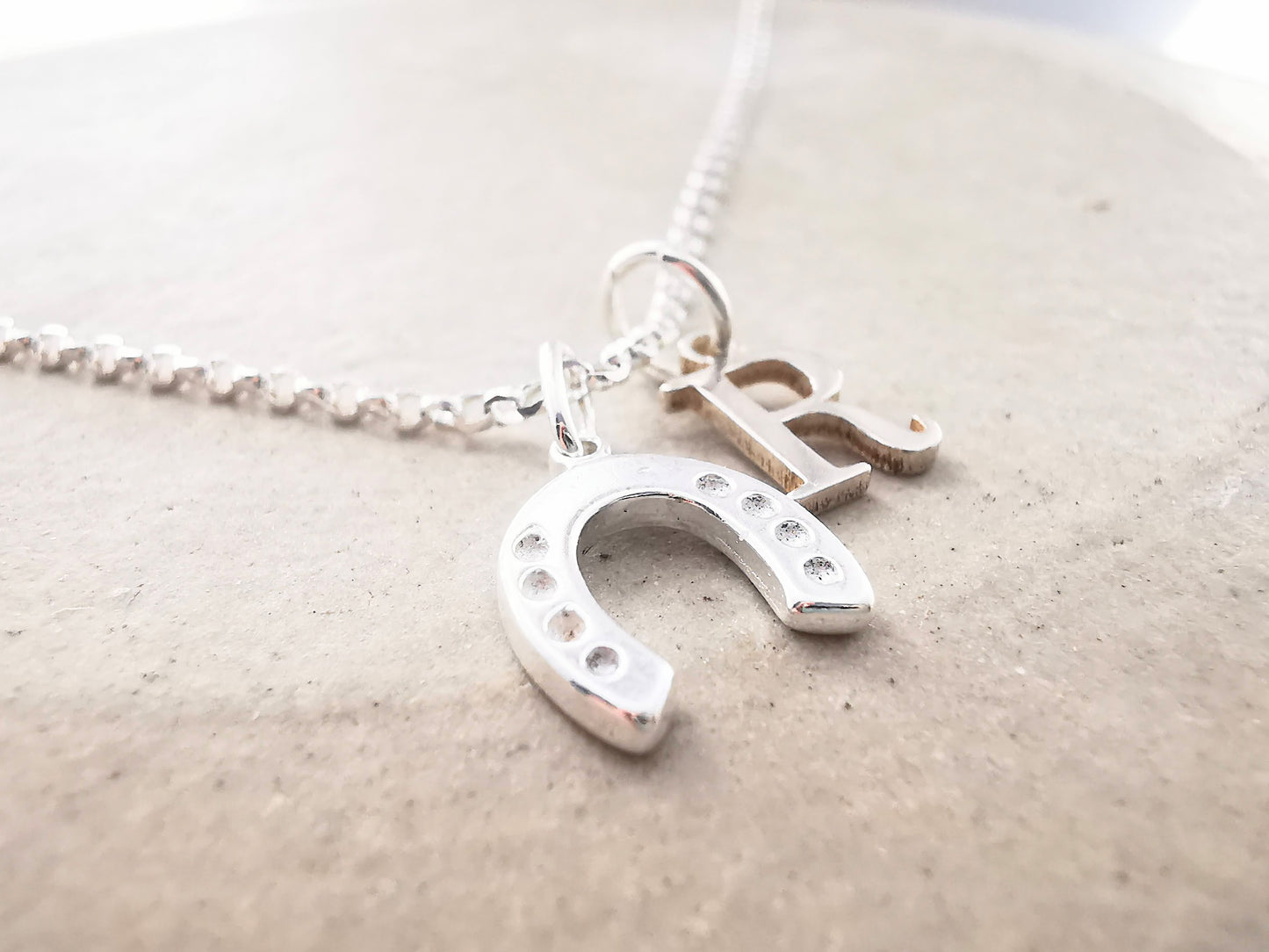 Sterling Silver Horseshoe and Initial Necklace